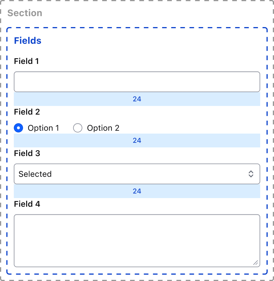 Example of multiple fields in a section